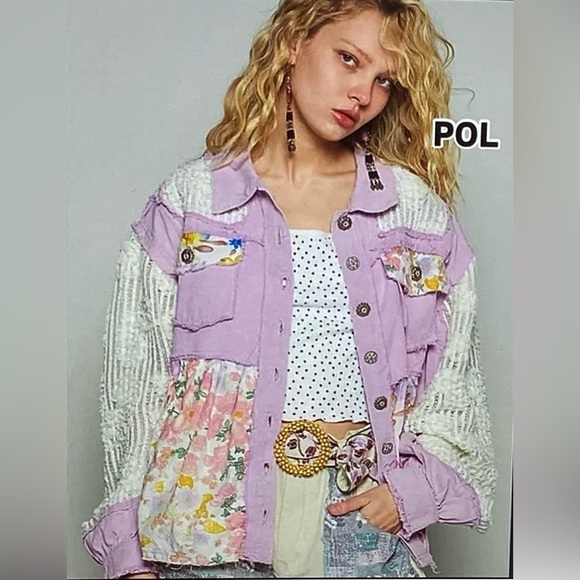 POL Jackets & Blazers - POL Lavender and Cream Patchwork Shirt/Jacket